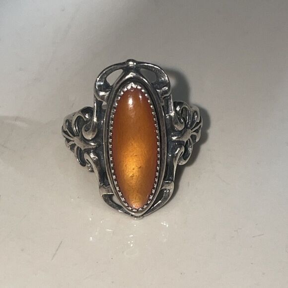 Vintage Navajo Orange Paua Shell Sterling Silver Scrolled WM Wheeler Ring Size 7 - Picture 1 of 9